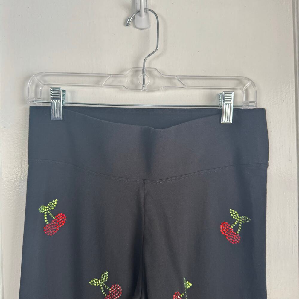 PINK VS Cherry Rhinestone High Waisted Yoga Leggings Size Large L Shine Black - Picture 2 of 8